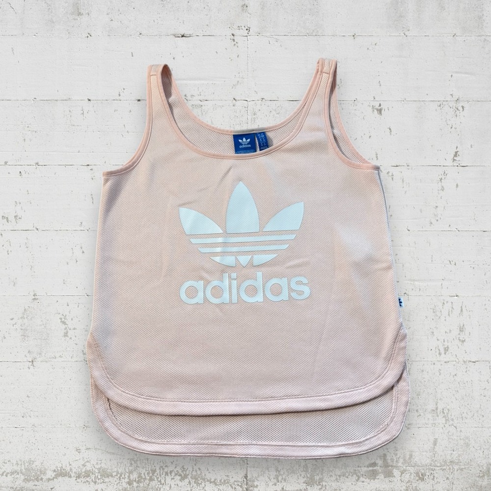 Adidas Women's Pink Waffle Knit Trefoil Logo Tank Top Size S